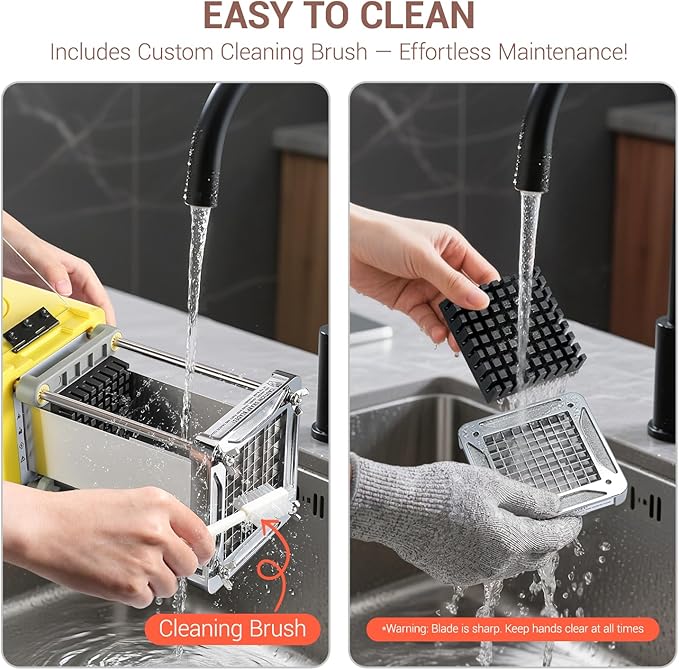 Sopito French Fry Cutter Electric Potato Cutter Stainless Steel with 3 Blades 1/4 3/8 1/2 Inch Blades for Potatoes, Carrots, Cucumbers & Onions, yellow
