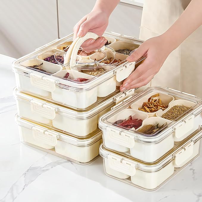 Divided Veggie Tray with Lid and Handle 8 Compartment Serving Tray with Dividers