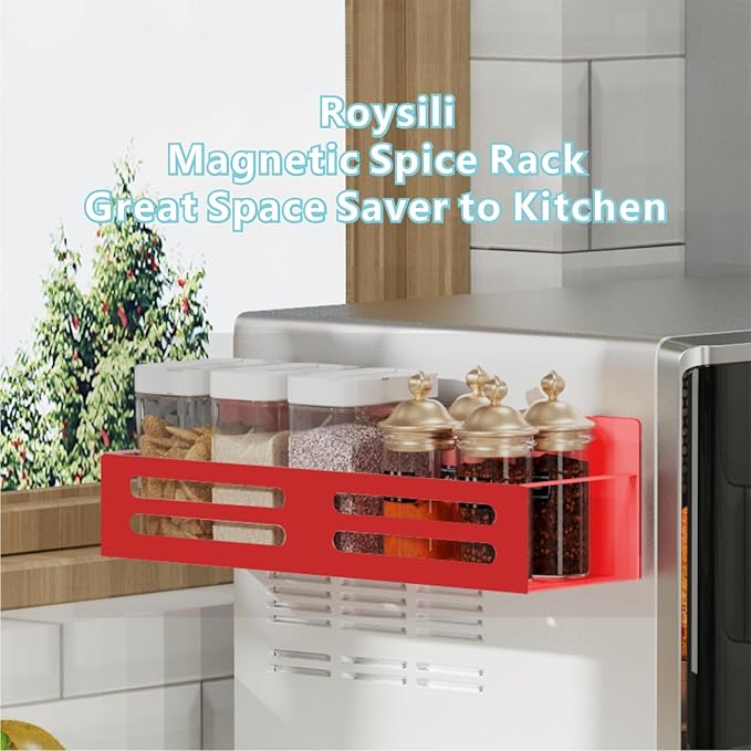 Magnetic Spice Rack for Refrigerator, Metal Spice Rack Organizer, Magnetic Shelf for Fridge 4Pack Red