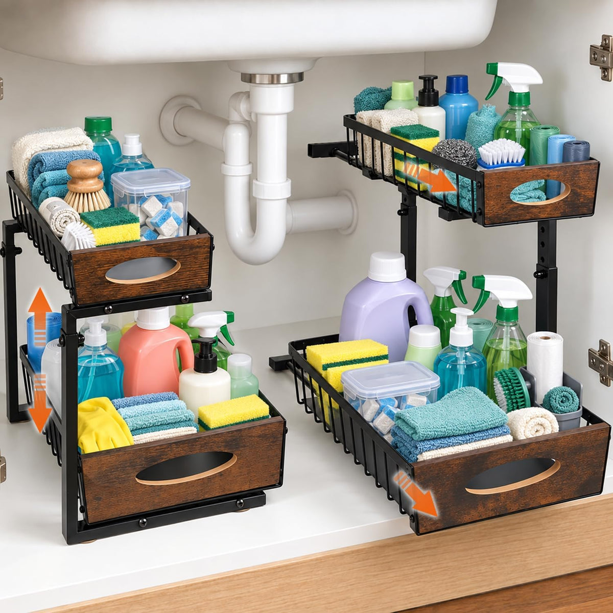 2 Pack Under Sink Organizer, Heavy Duty 2 Tier Pull Out Cabinet Organizer