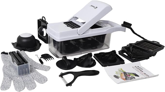 26-in-1 Vegetable Chopper and Slicer Set, Red, Multifunctional Food Chopper with Container, 13 Interchangeable Blades, Safety Glove, Kitchen Mandoline Slicer (WHITE)