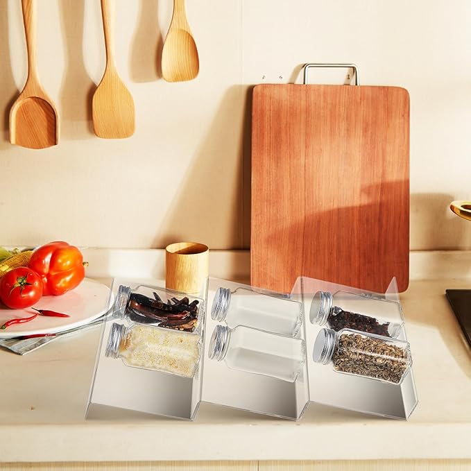 Cabilock 4 Pack Expandable Spice Drawer Organizer, Clear Acrylic 4-Tier Seasoning Rack Tray for Kitchen Drawers, Cabinets, Countertop, Pantry, Nail Polish and Small Bottles