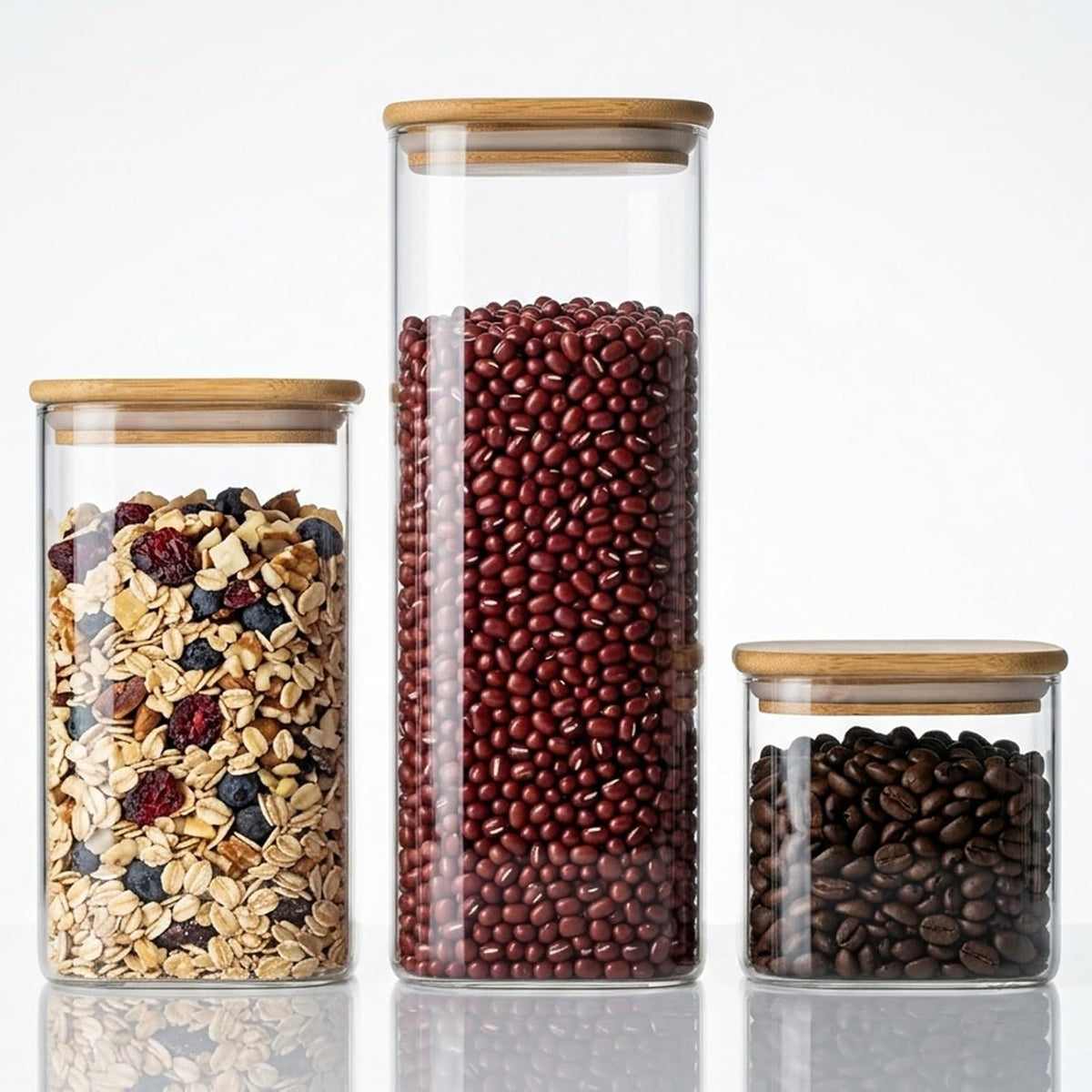 3PCSGlass Storage Containers with Lids, Airtight Pantry Storage Containers Glass Jars Kitchen Canisters, Flour Sugar Coffee Food Storage Dishwasher Safe(0.53Qt*1/1.37Qt*1/2.33Qt*1)