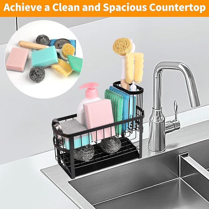 Kitchen Sink Organizer Rack,2-Tier Sink Caddy with Holder for Pot Brush,Oval Sink Organizer for Sponge