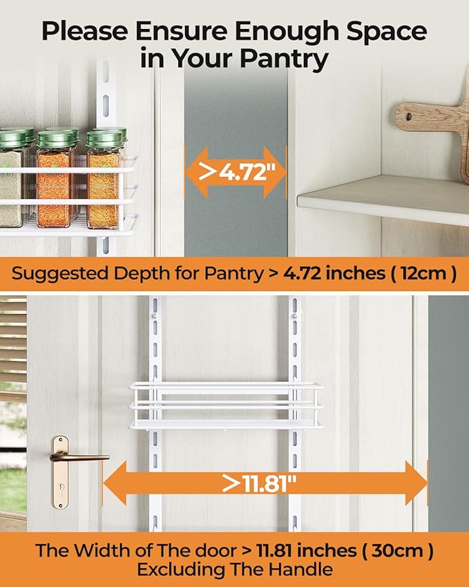 Adjustable 5-Tier Over the Door Pantry Organizer, Spice Rack, Narrow Hanging Shelf for Kitchen Storage and Organization (White)