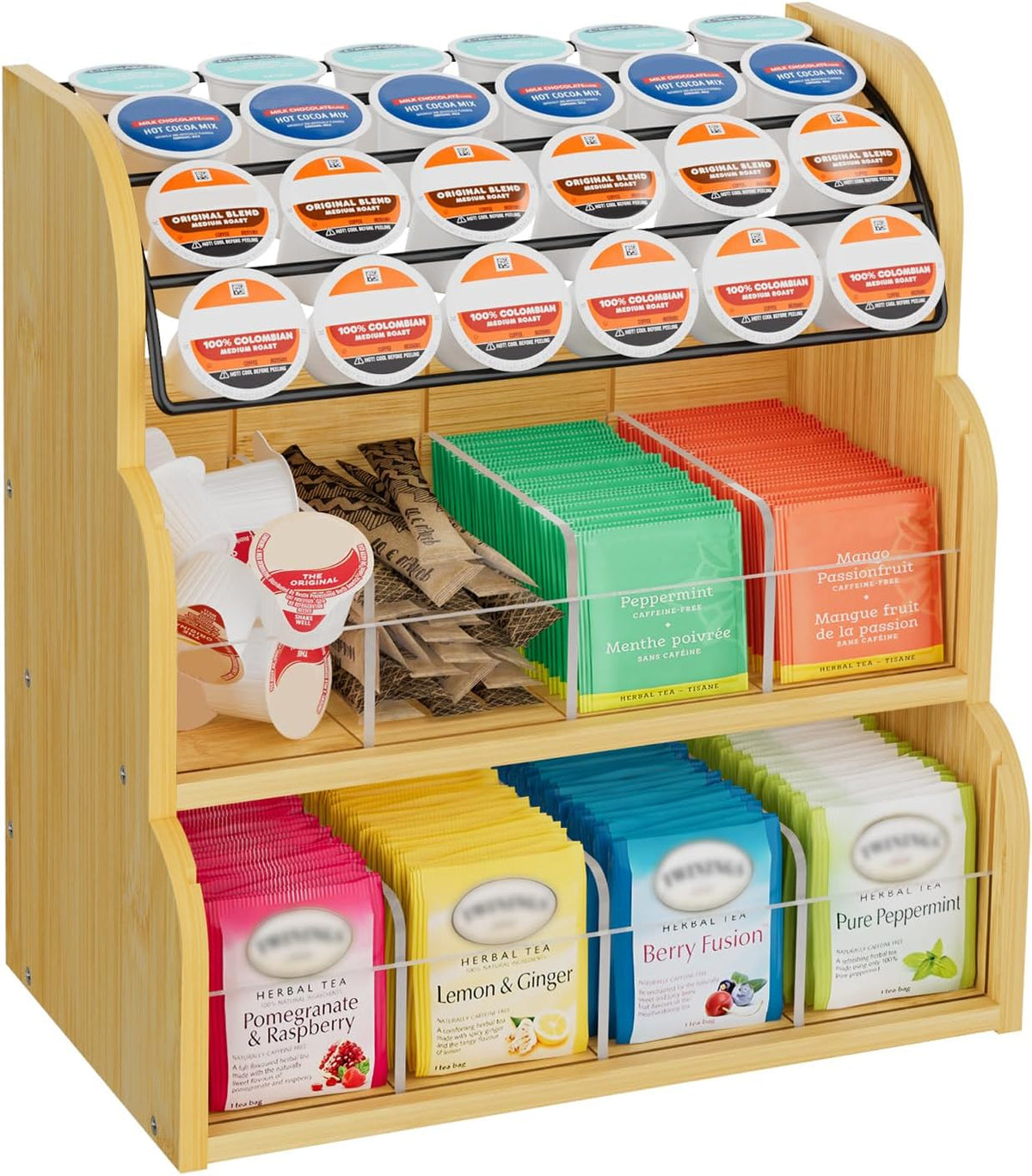 Bamboo Tea Bag and Coffee Holder Organizer for Cabinet Counter