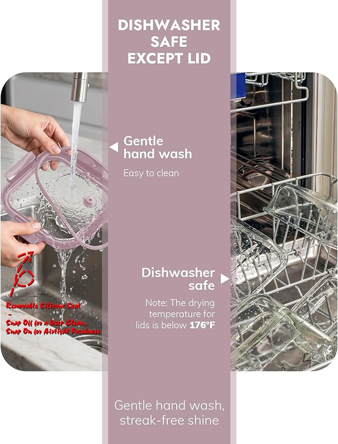 10-Pack Glass Food Storage Containers with Tempered Lids – Borosilicate, Airtight, Oven-Safe (-4°F~950°F), BPA-Free, 4.4 & 1.6 Cup, Leak-Proof, Dishwasher Safe (Pink)