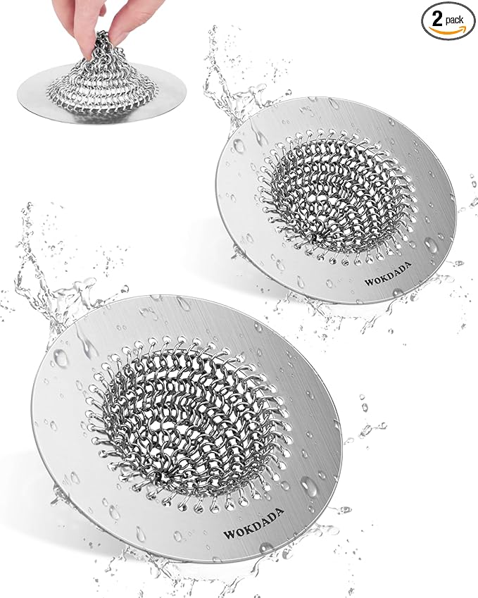 Wokdada 2 PCS Kitchen Sink Drain Strainer, Flippable Mesh Sink Strainer, 304 Stainless Steel Sink Screen, Easy Clean Large Basket Strainer, Anti-Clog Garbage Disposal Cover Fit for Standard Sink Drain