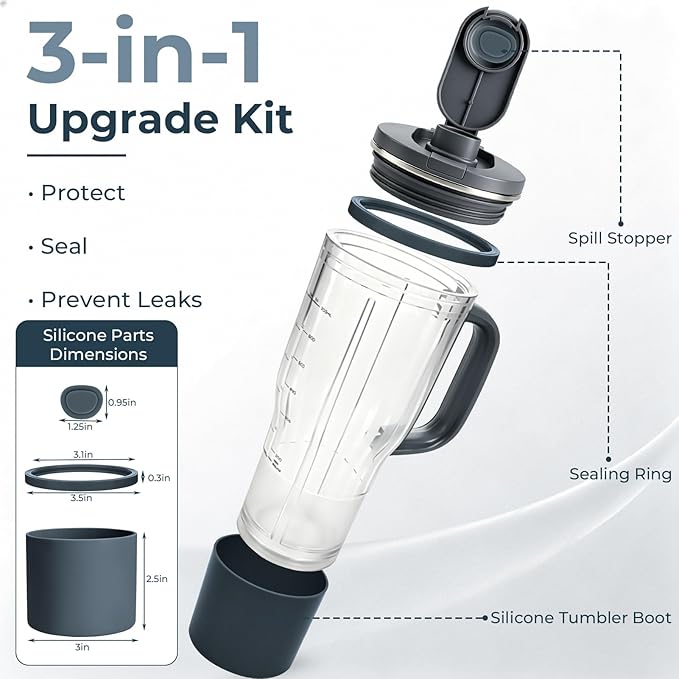 Personal Blender Accessories for Ninja Blendboss DB351CY, Leak-Proof Kit with Silicone Tumbler Boot, Spill Stopper & Sealing Ring, Cup not included (Cyberspace)