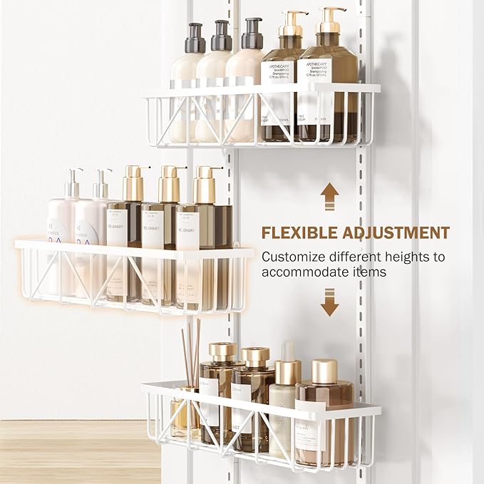 Delamu Adjustable Over the Door Pantry Organizer, 6-Tier Metal Pantry Organization and Storage for Kitchen, Hanging Spice Rack Seasoning Shelves, Cabinet Door Organizer for Easy Install, 16"