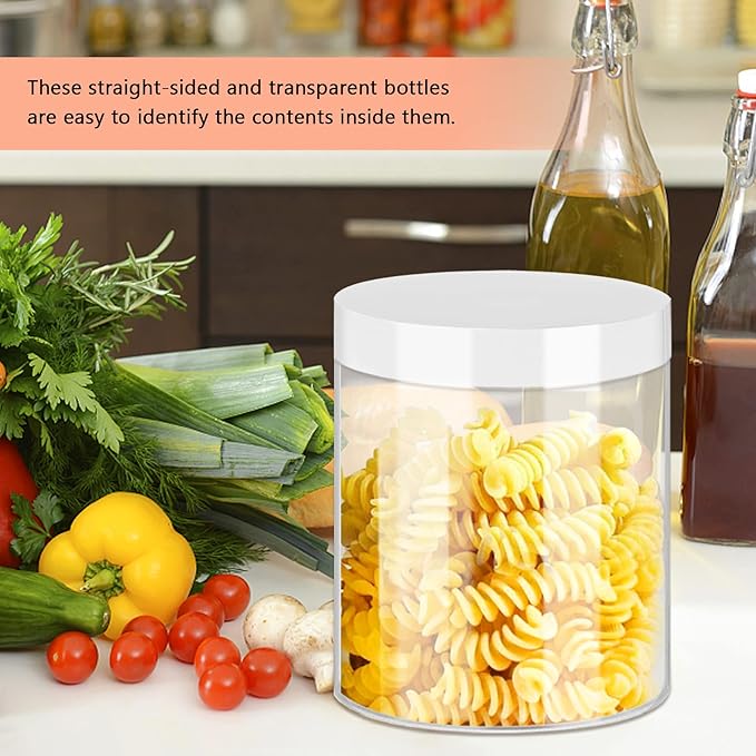 SLifeJars Plastic Jars 8oz Clear Plastic Slime Jars 24Pcs Empty Round Food Jar with White Lids Stackable Refillable Travel Jar Slime Containers for Slime Making Kitchen and House Storage