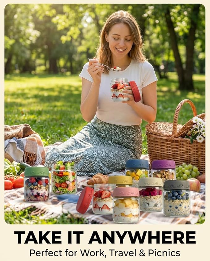 4oz 8Pack Glass Dressing Jars with Leakproof Lids, Containers for Sauce, Salad Dressing, Dips & Snacks – Reusable Glass Food Storage Cups for Lunch Box & Meal Prep(4oz-8Pack)