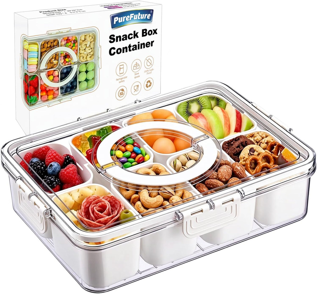 8-Compartment Snackle Box with Handle | Divided Snack Tray