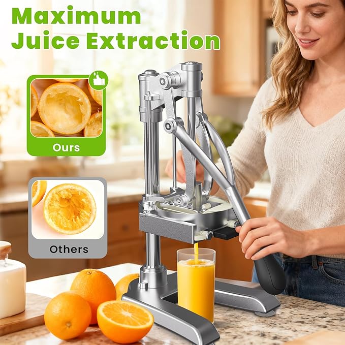 2-in-1 Commercial Juicer and Chopper - Heavy Duty Cast Iron Hand Press Manual Squeezer for Lemon, Citrus, Orange, Professional Vegetable Slicer French Fry Cutter Food Dicer