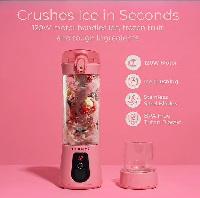 BLENDi Pro+ Portable Blender (17.5oz, Blush) – Upgraded 120W Motor, USB-C Rechargeable, Cordless Personal Blender – BPA-Free, Self-Cleaning, Travel-Friendly New 2025 Model