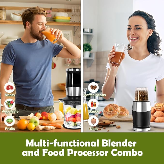 Blender and Food Processor Combo, Personal Blender for Shakes and Smoothies, Suitable for Kitchen, Home, 700W Electric Blender with Mixer Grinder/Chopper