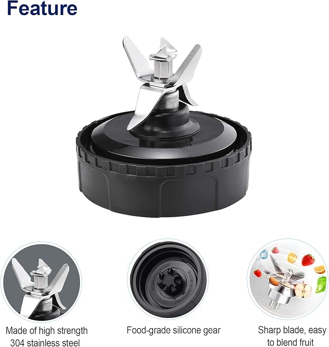Blender Blade Fit for Ninja, Replacement Parts 6 Fin Male Blades with 4 Rubber Gaskets, Blender Accessories Compatible with Ninja Auto IQ BL620C BL660 BL740 BL780 QB3000, Only Fit 16oz Cups(2 Pack)