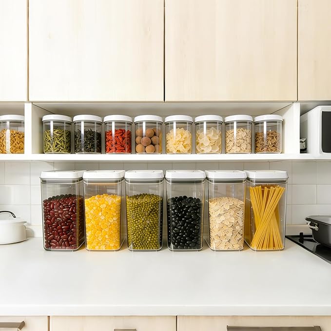 Airtight Pop Top Food Storage Container Sets with Lids 6Pcs Round Rectangle Pop Containers for Kitchen Pantry Organization BPA-Free Stackable Kitchen Storage for Cereal Flour Sugar 0.6qt *4, 3.6qt *2