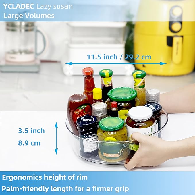 4 Pack Lazy Susan 11.5" Inch Turntable Organizer Organization Storage Container Bins Spice Rack Cabinet Rotating Condiment for Pantry Countertop Kitchen Vanity Bathroom Jewelry Holder Clear