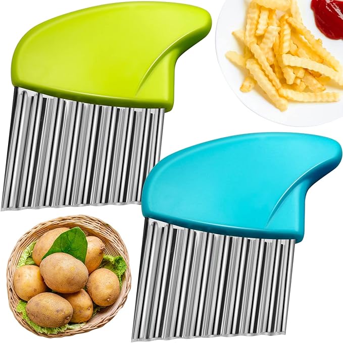 2PCS Crinkle Cutter Stainless Steel Crinkle Chopper French Fry Slicer Wavy Potato Soap Cutting Tool Crinkle Cutters for Potatoes,Carrot, Cheese