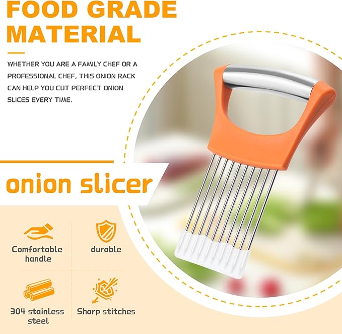 Stainless Steel Onion Holder for Slicing,Onion Slicer Holder, Onion Cutter for Slicing of Onions, Tomatoes,Avocados,Eggs and Other Vegetables,Kitchen Utensils Gift (Orange)