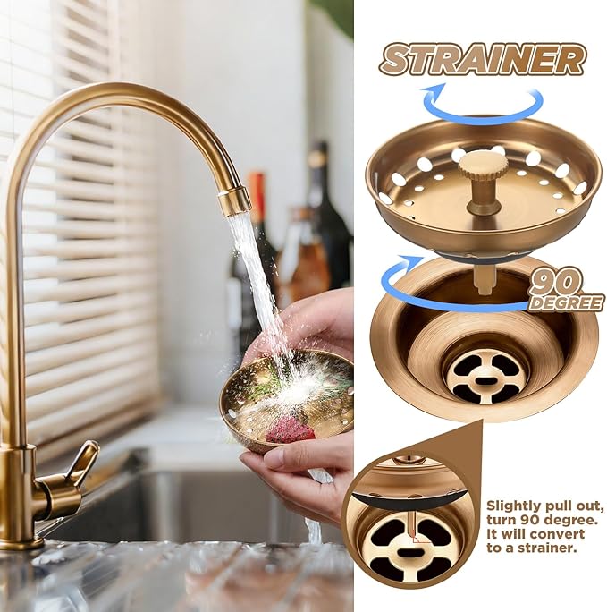 Retisee 2 Pcs Kitchen Sink Stopper Strainer Stainless Steel Drain Strainers for Universal 3-1/2 Inch Kitchen Sink Drain Replacement (Champagne Brown)