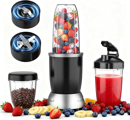 Smoothie Blender, 25000 RPM Portable Blender for Smoothies, Countertop Blenders for Kitchen with 37oz, 32oz, 23oz Personal Blenders Cups, 1 Spout Lids &1 Resealable Lid for Crushing, Juice, Nuts