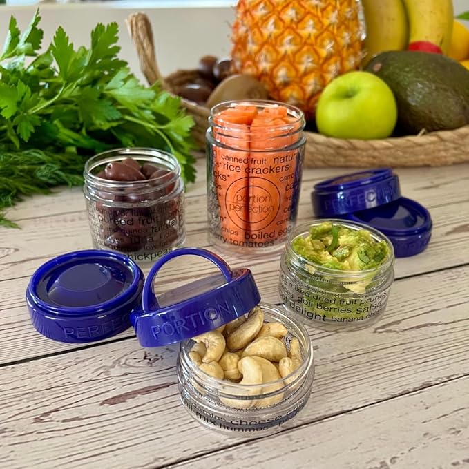 100 Cal Stackable Snack Containers for Weight Management, Food Portion Control Containers for Weight Control with Instructions for Men, Women and Bariatric Must-Haves (Purple)