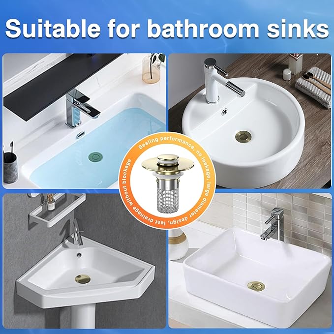 Bathroom Sink Drain Strainer,(3PCS) Pop-up Sink Drain Strainer with Removable Stainless Steel Strainer Basket Hair Catcher, Bathroom Sink Strainer for Bathroom Sink Stopper Replacement
