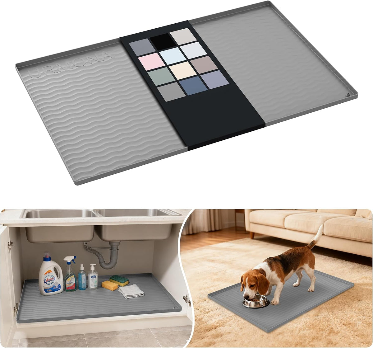Waterproof Silicone Under Sink Mat, 31 x 22 in, Flexible Shelf Liner