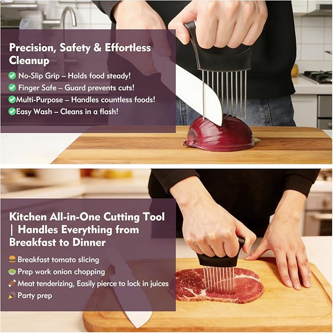 Onion Holder for Slicing, Stainless Steel Onion Slicer Holder, Onion Slicer Cutter Chopper, Vegetable Fruit Tomato Slicer, Food Vegetable Chopper, Kitchen Gadgets
