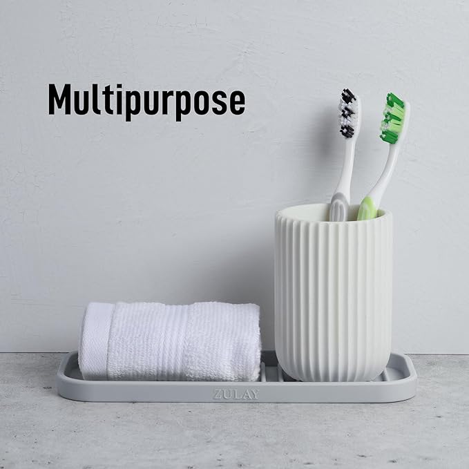 Zulay Kitchen (9x3.5in Sponge Holder for Kitchen Sink - Flexible Heavy-duty Multipurpose Sink Caddy - Counter Organizer for Kitchen, Bathroom, Makeup, Trinkets & More! (Grey)