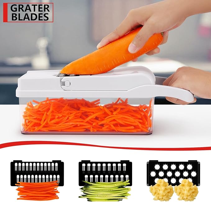 Professional Compact Vegetable Chopper, Veggie Chopper, Chopper Vegetable Cutter, Veggie Chopper with Container, Mandoline Slicer Dicer 9 Inserts