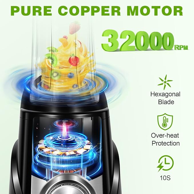 2026 Upgrade 600 ML Smoothie Blender,32,000 RPM Smoothie Blender, 10s Juicing, fro Ice Crushing & Milkshakes, BPA-Free, Detachable 6-Leaf. Portable Shaker Cups fro Protein Shakes