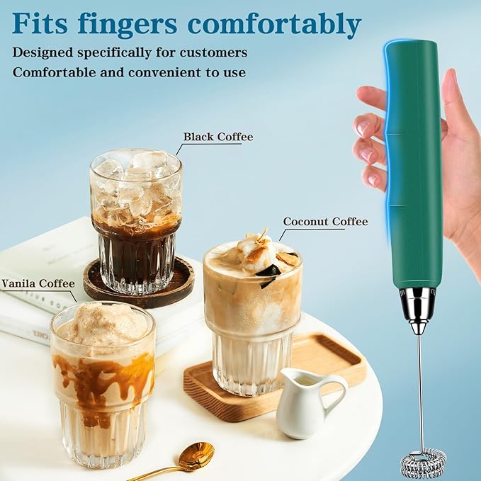 BSRGMS Milk Frother Handheld for Coffee, Electric Whisk 3 Speed Adjustable, Drink Mixer with Stainless 3 Whisks, Rechargeable Hand Frother Wand, for Latte Cappuccino Hot Chocolate Egg Green