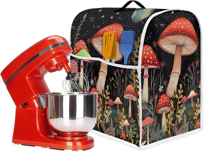 Moon Mushroom Mixer Cover Portable Stand Mixer Protector with Pockets Kitchen Appliance Cover for 4.5-5 Quart Coffee Makers & Juicers