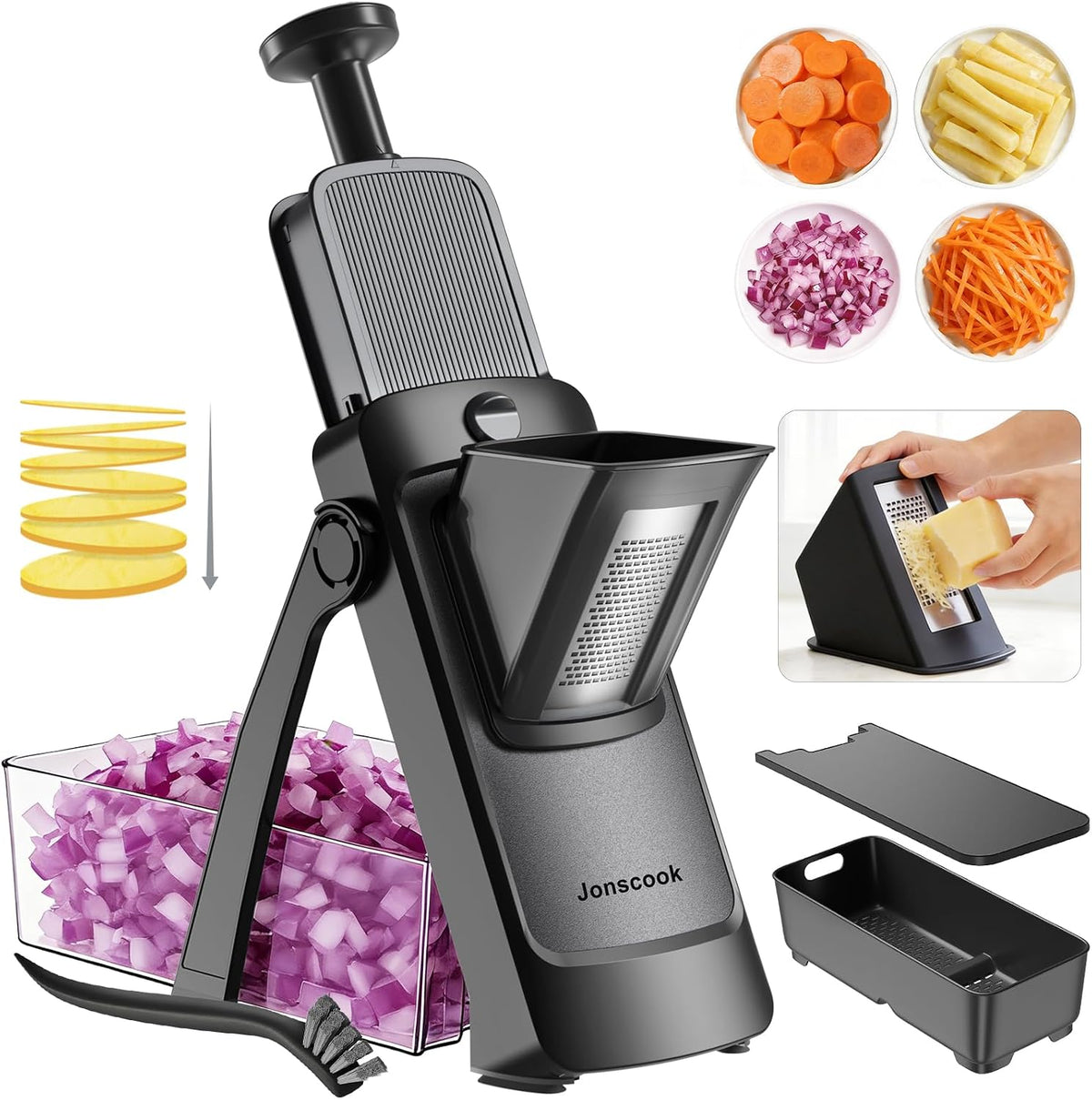7-in-1 Safe Mandoline Slicer for Kitchen, Vegetable Slicer with Container