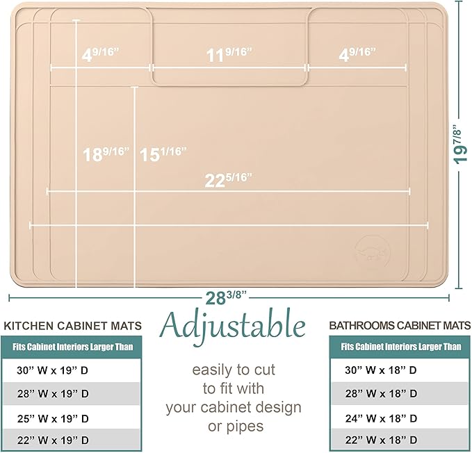 The Original Under Sink Mat - Silicone Waterproof mat, Trimmable, Easy to Clean, Kitchen cabinet liner, Under sink protector mats, Drip Tray with Lip - 28" x 19" or smaller