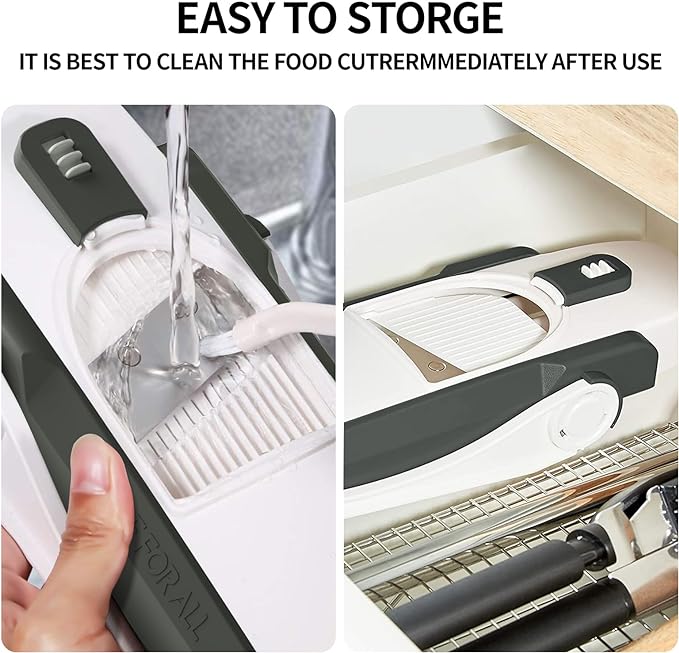 ONCE FOR ALL Upgrade Safe Mandoline Slicer Plus, Adjustable Vegetable Food Chopper Potato Fries French Fry Cutter, Detachable Blade, Kitchen Chopping Artifact, New Kitchen Gift (DarkGray)