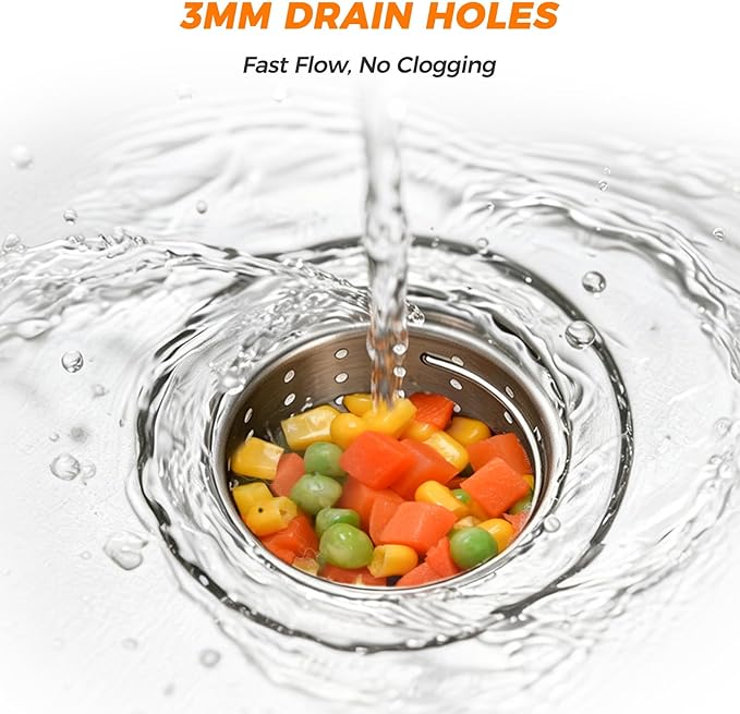 Deep Sink Strainer Basket – Fits Standard 3-1/2" Kitchen Drains – Stainless Steel Removable Strainer with 30 Disposable Mesh Bags – Makes Cleaning Food Debris Quick & Easy