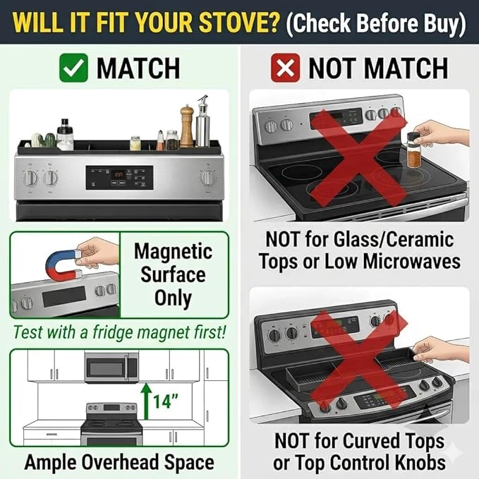 AWOKE Stove Top Shelf 30 Inch - Silicone Material Magnetic Shelf for Stove - 3 Functional Partitions Kitchen Spice Rack Organizer-Black,Kitchen Gadgets Storage Organization
