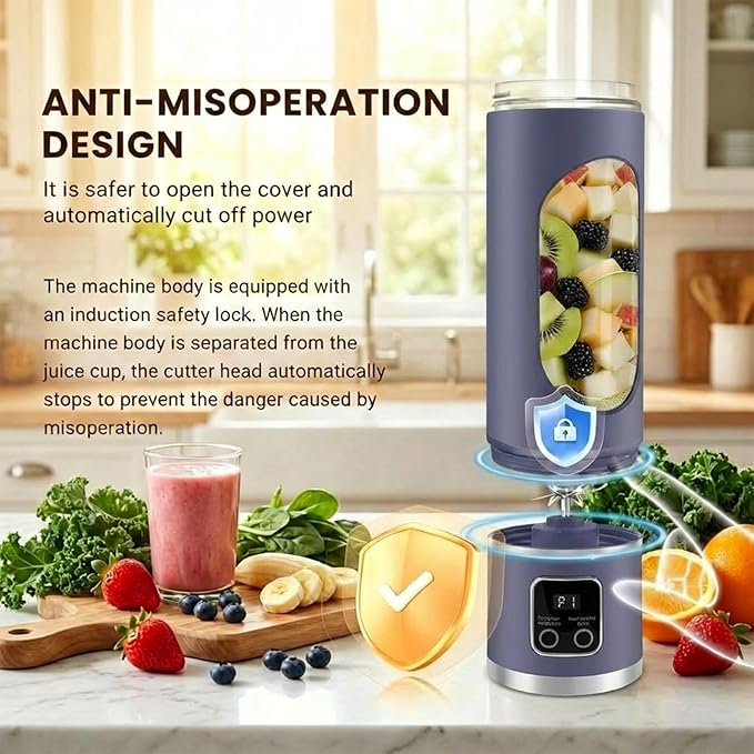Portable Personal Electric Blender，500ML Portable Shakes and Smoothies Blender，12 Blades USB Rechargeable Small Blenders、Mixing、Compact、Convenient and Versatile (Purple)