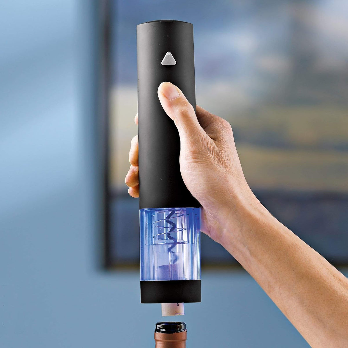 Electric Blue Push-Button Corkscrew, Black