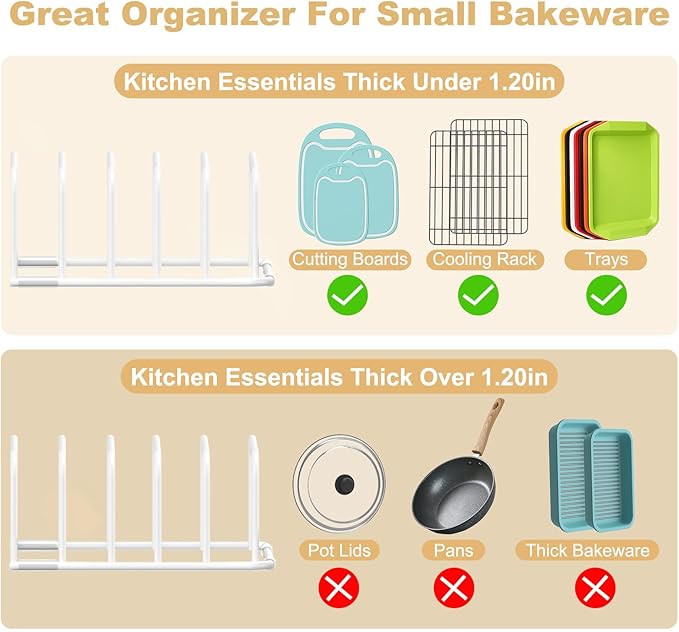 Fikoksol Cutting Board Organizer and Baking Sheet Rack, [1-Pack] White Heavy Duty Metal Cookie Sheet Organizer for Cutting Board Storage & Plate Holder for Cabinet, Tray Dividers for Cabinets