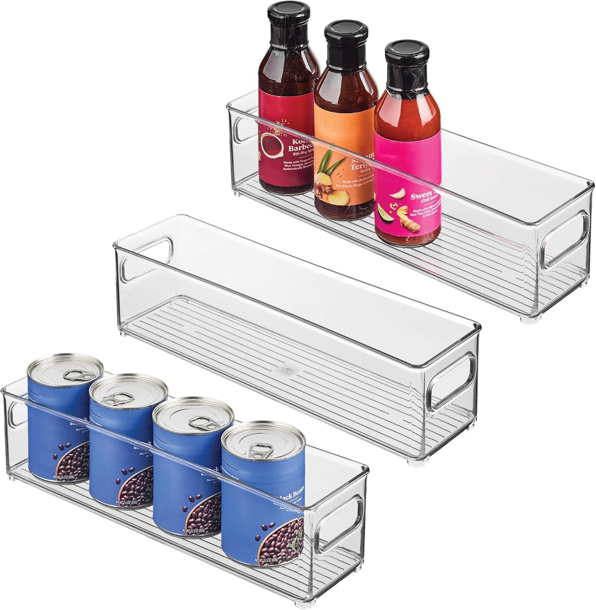 Stackable Fridge Bin with Handles, Set of 3, Clear