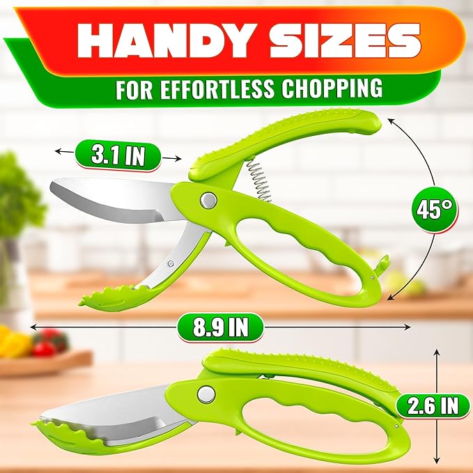 Salad Scissors for Chopped Salad - Effortless Double-Blade Chopping in Bowl, No Knife or Cutting Board Needed - 8.9" Stainless Steel Vegetable Scissors, Safety Lock, Lettuce Cutter Tool for Veggies