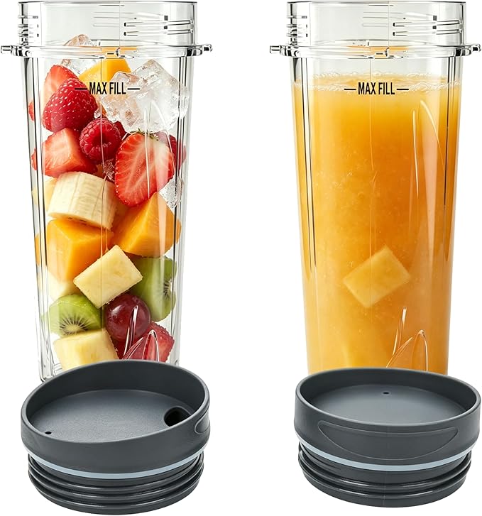Blender Cups Fit for Ninja, Replacement Parts 16OZ Cups with Lids, Blender Accessories Compatible with Nutri Ninja Auto IQ Series BL620C BL660 BL740 BL780 QB3000 (2 Pack)