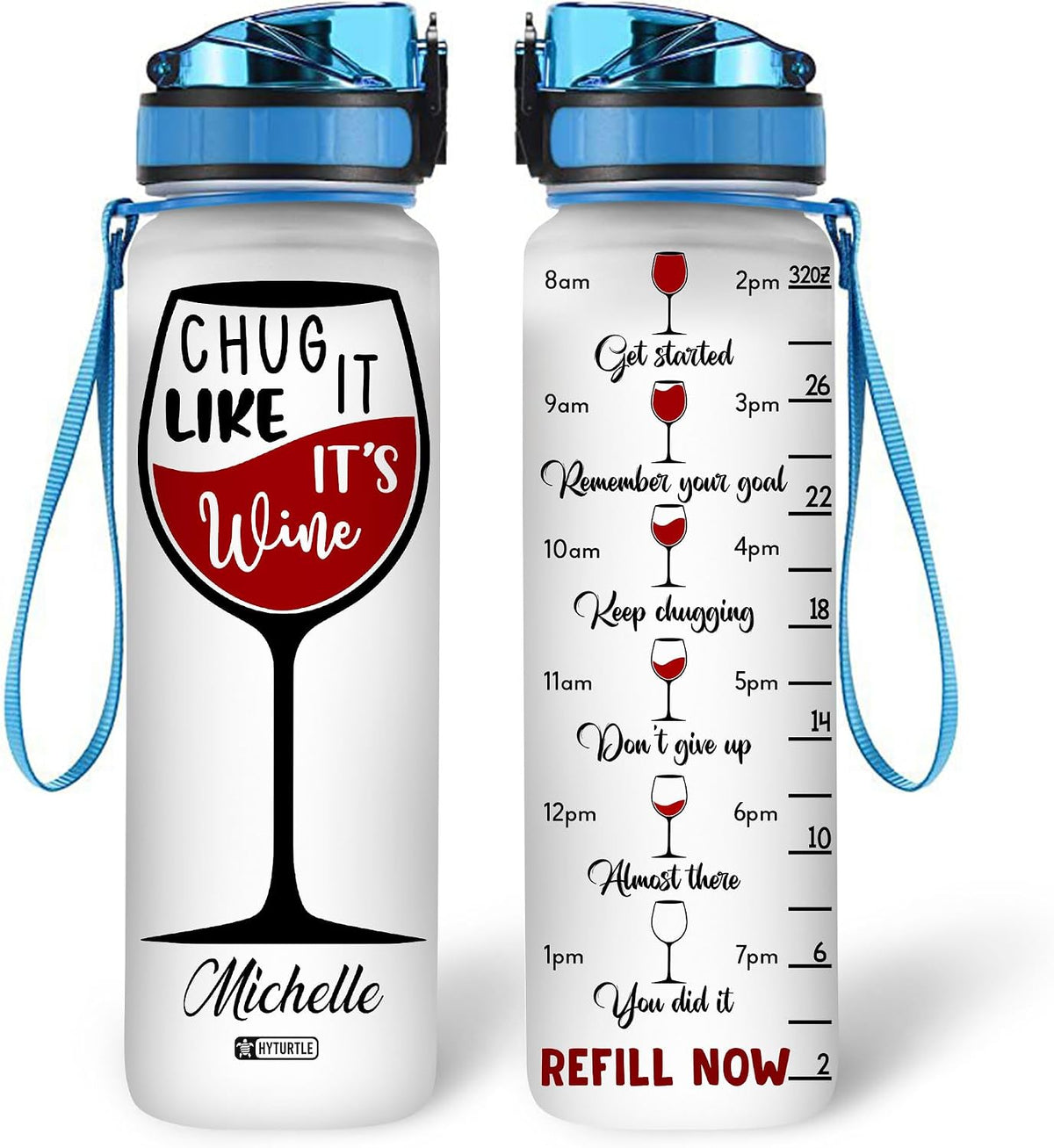 Personalized Chug It Like It's Wine Water Bottle - 32oz Motivational Water Bottle with Time Marker & Leak-Proof Lid - Custom Name Gift for Wine Lovers, Women, Men - Birthday & Christmas Gift