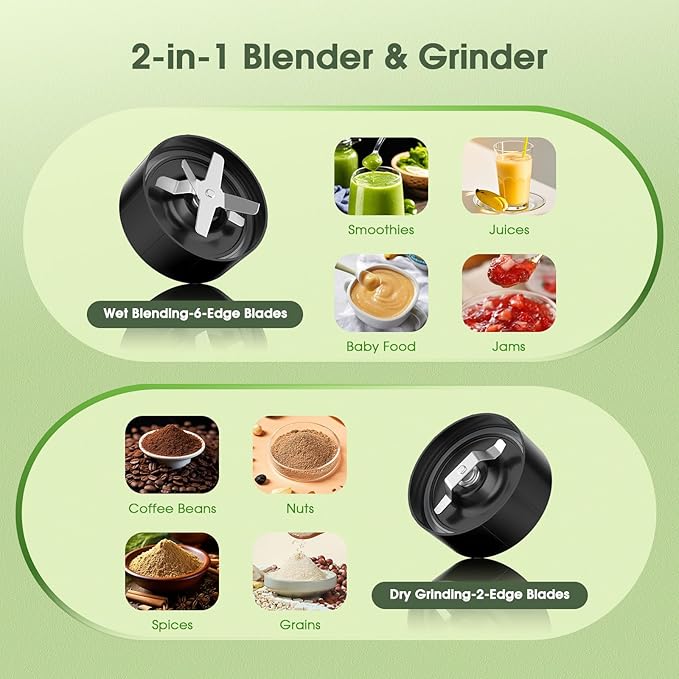 Smoothie Blender, 25000 RPM Portable Blender for Smoothies, Countertop Blenders for Kitchen with 37oz, 32oz, 23oz Personal Blenders Cups, 1 Spout Lids &1 Resealable Lid for Crushing, Juice, Nuts