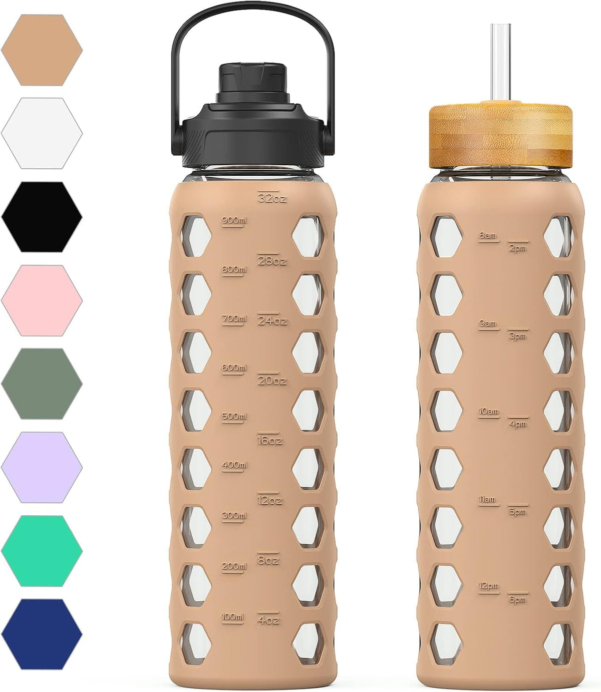 Glass Water Bottle, 32oz, Amber